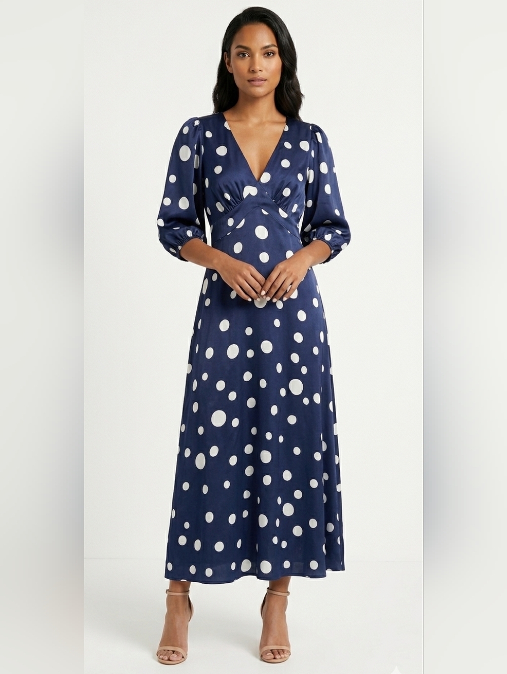 Elegant Navy Polka Dot Maxi Dress